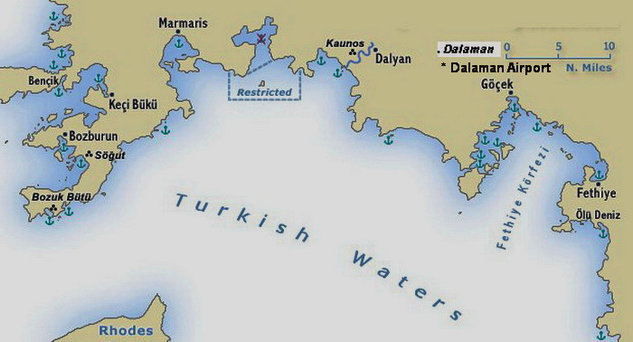 Map Marmaris to Fethiye