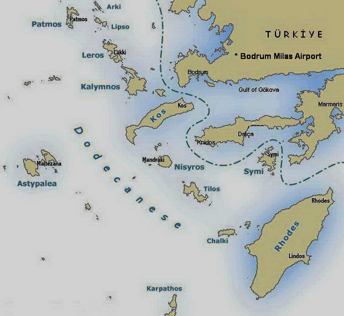 Map Dodecanese Islands and Turkey